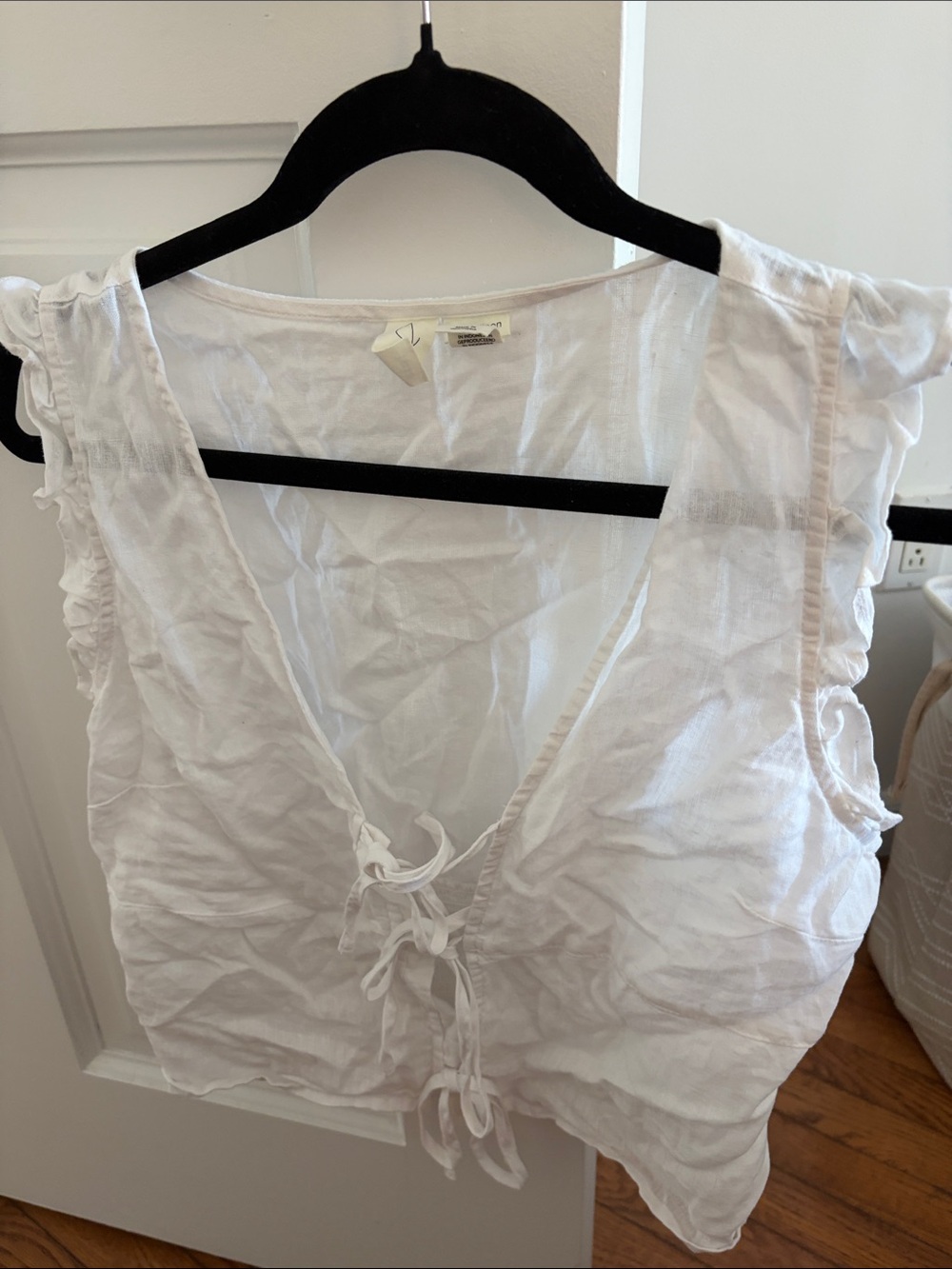 Joie White Sleeveless Tie-Front Cotton Tank Top
